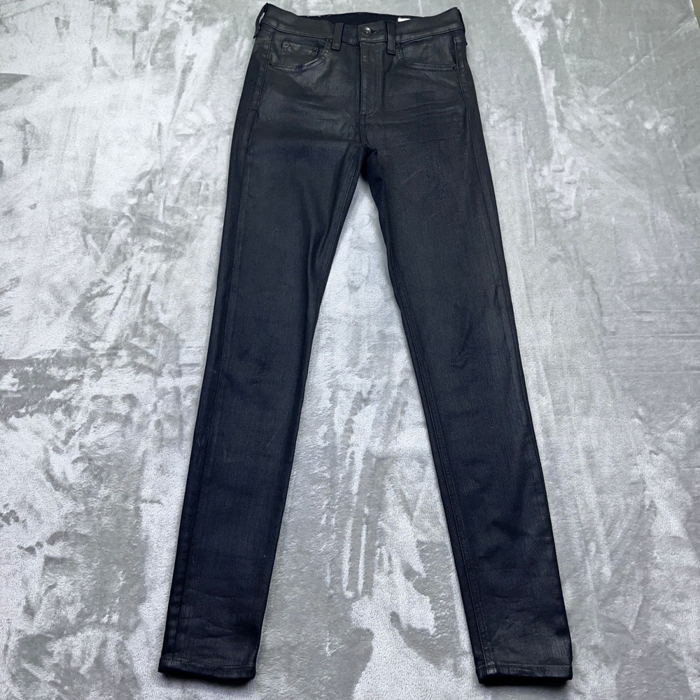 Rag & Bone New York Women Sz 27 Fit 26" High Rise Skinny Shiny Coated Black Jean
